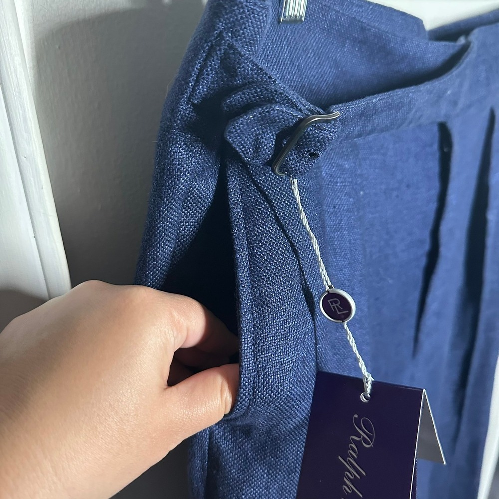 NEW Ralph Lauren Men's Trousers Size 38 Navy Blue Linen Pleated Dress Pants - Picture 6 of 9